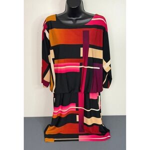 Sandra Darren Women's Block Geometric Print Knee Length Sheath Dress Red Size 12